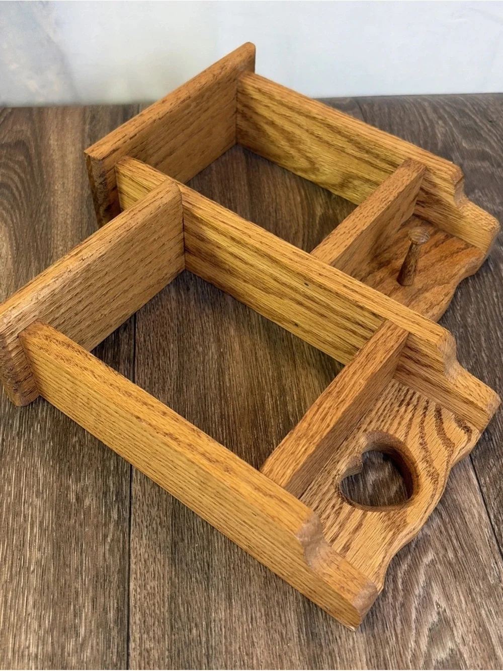 Vintage 2 Tier Step Wood Display Wall Shelf Heart Cut Out Cubby Box Knick Knack